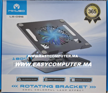 Support pour ordinateur portable réglable Mikuso LS-096 avec ventilateur de refroidissement RVB – Rotation à 360 degrés