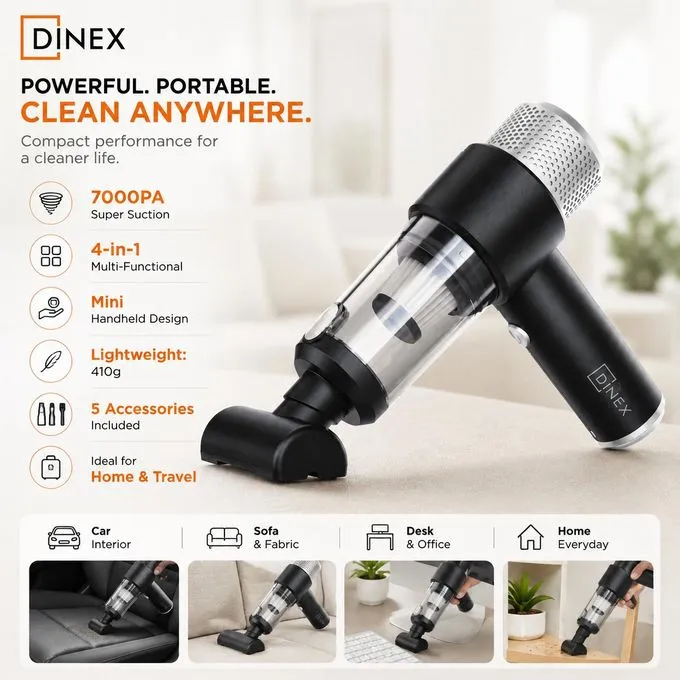 Aspirateur à main DINEX avec 5 embouts - aspirateur sans fil Maroc