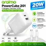 Oraimo PowerCube 201 OCW-5203ECL Chargeur Rapide 20W USB-C + USB-A avec Câble USB-C vers Lightning – Image 2