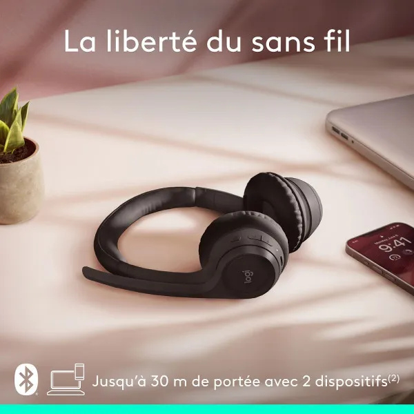 Logitech Zone 300 casque sans fil noir vu de côté - Maroc